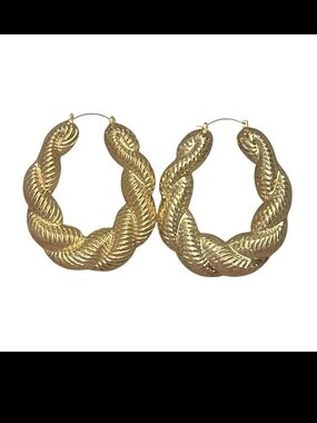 Gold Twisted Hoop Earrings - Women's Fashion Jewelry